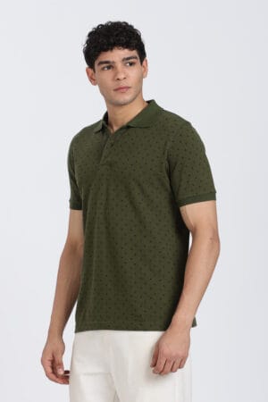 REGULAR FIT OLIVE PRINTED POLO