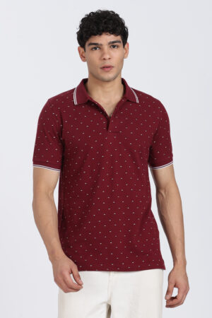 Maroon Printed Polo - Regular Fit