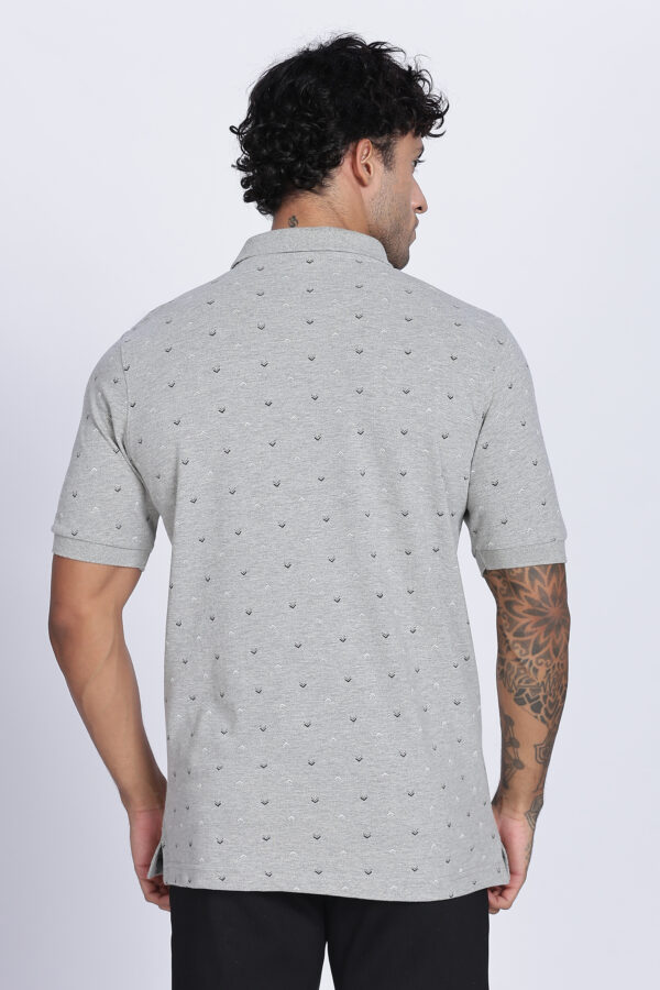 REGULAR FIT GREY PRINTED POLO - Image 6