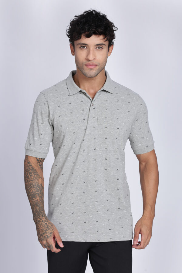 REGULAR FIT GREY PRINTED POLO - Image 3