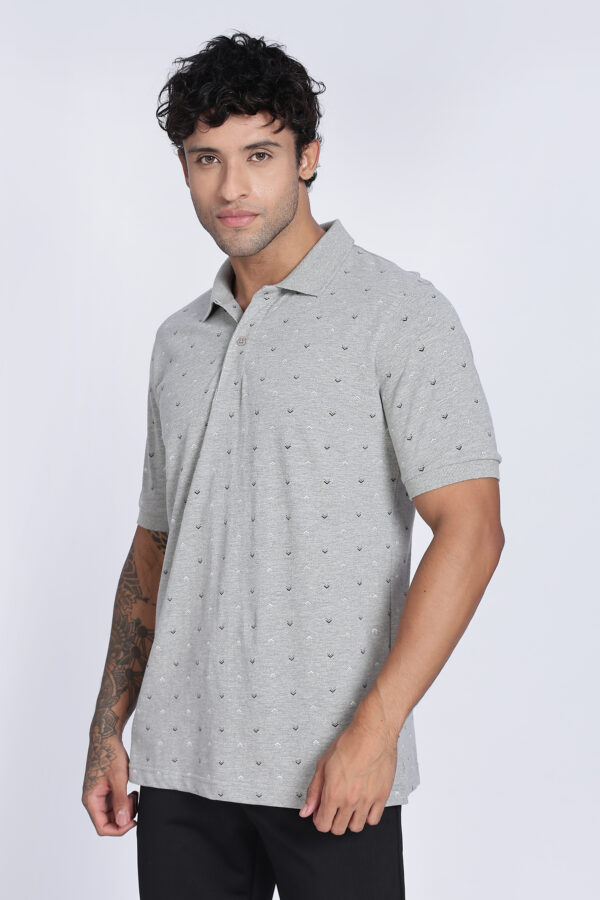 REGULAR FIT GREY PRINTED POLO - Image 5