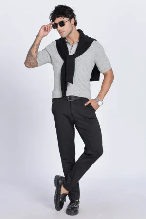 REGULAR FIT GREY PRINTED POLO