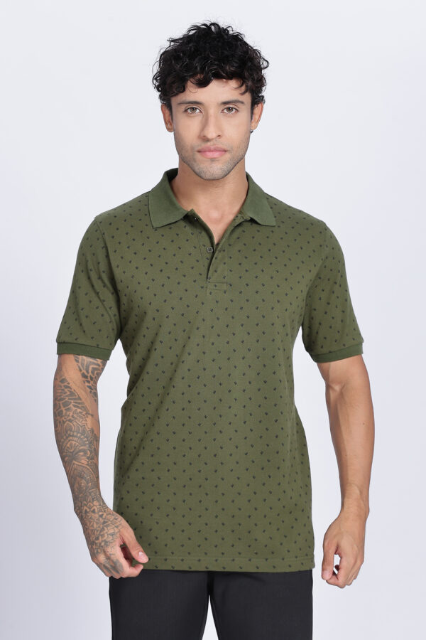 REGULAR FIT OLIVE PRINTED POLO - Image 4