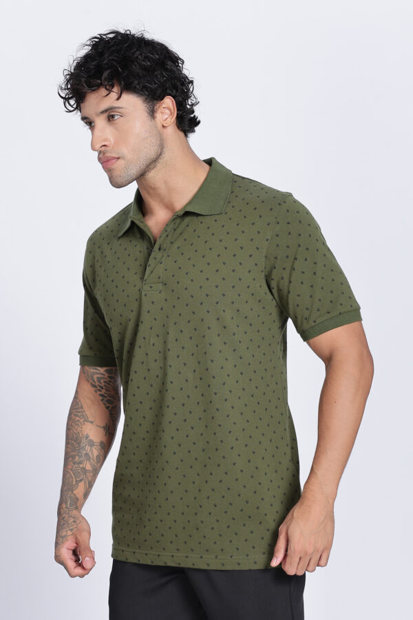 REGULAR FIT OLIVE PRINTED POLO - Image 3